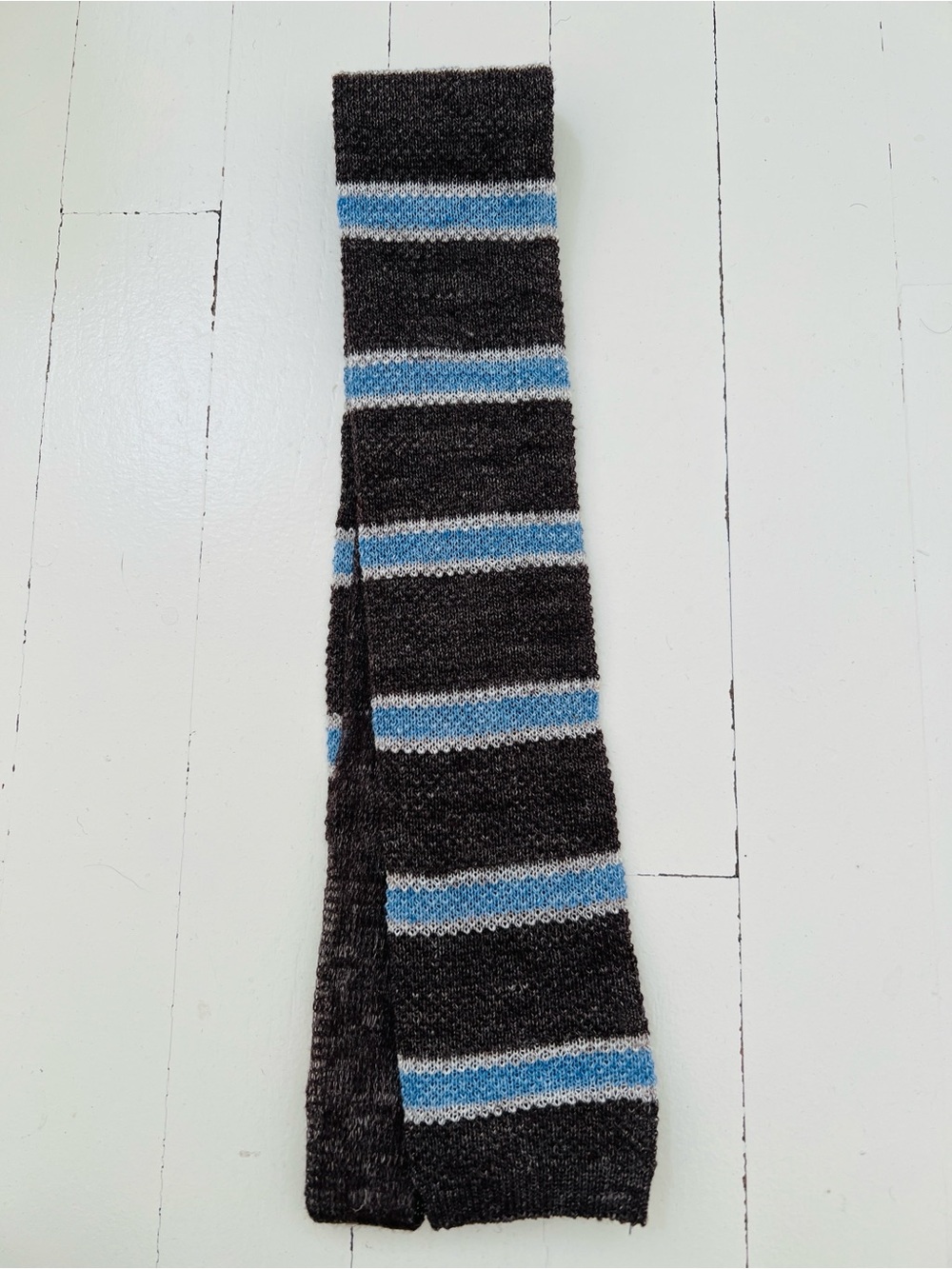 Suitsupply Brown and Light Blue Striped Knit Tie